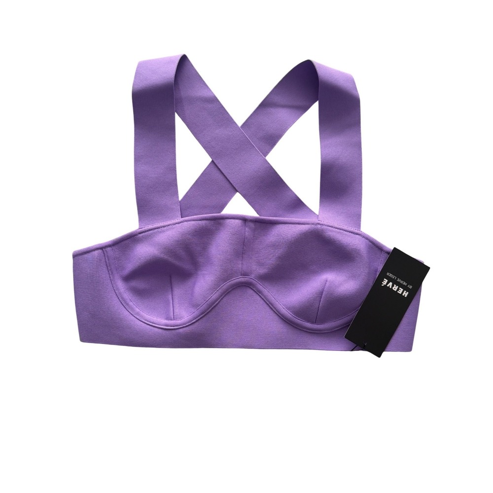 Herve Leger Lilac Purple Crop Top with Crossback Straps